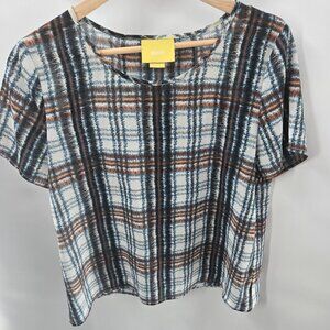 Anthropologie X Maeve White Blue Plaid Short Sleeved Shirt Small